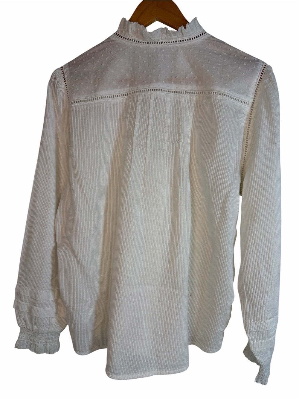 Quince White Cotton Ruffle Neck Swiss Dot Pintuck Victorian Cottage Top Large - Picture 4 of 8